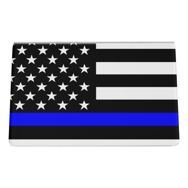 An American Thin Blue Line Display Desk Business Card Holder (Back)