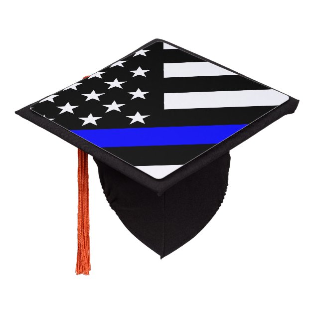 An American Thin Blue Line Display Graduation Cap Topper