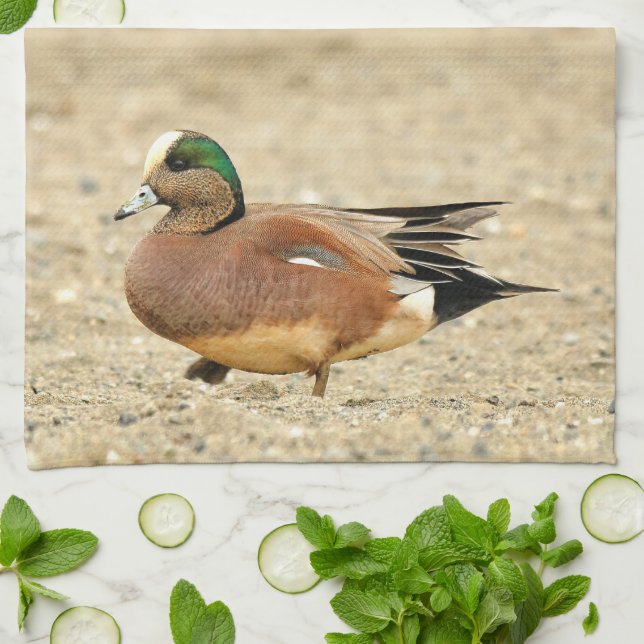 An American Wigeon on the Beach Kitchen Towel (Folded)