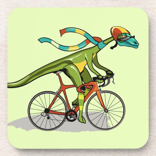 An Anabisetia Dinosaur Riding A Bicycle. Beverage Coaster (Front)