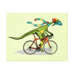 An Anabisetia Dinosaur Riding A Bicycle. Canvas Print