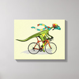 An Anabisetia Dinosaur Riding A Bicycle. Canvas Print