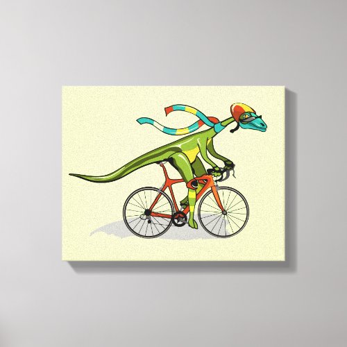 An Anabisetia Dinosaur Riding A Bicycle Canvas Print