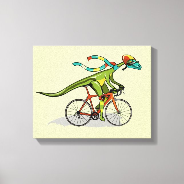 An Anabisetia Dinosaur Riding A Bicycle. Canvas Print (Front)