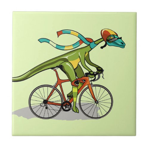 An Anabisetia Dinosaur Riding A Bicycle Ceramic Tile