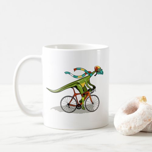 An Anabisetia Dinosaur Riding A Bicycle Coffee Mug