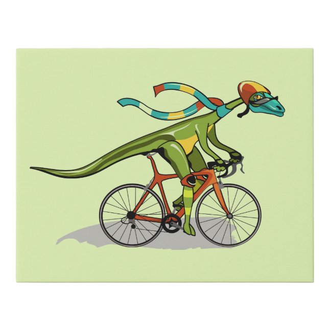 An Anabisetia Dinosaur Riding A Bicycle. Faux Canvas Print (Front)