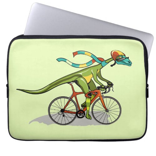 An Anabisetia Dinosaur Riding A Bicycle Laptop Sleeve