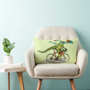 An Anabisetia Dinosaur Riding A Bicycle. Lumbar Pillow