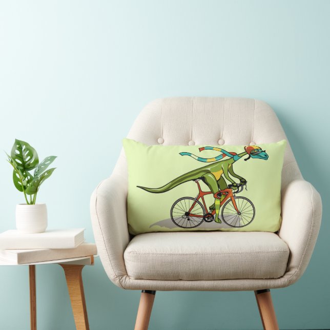 An Anabisetia Dinosaur Riding A Bicycle. Lumbar Pillow (Chair)