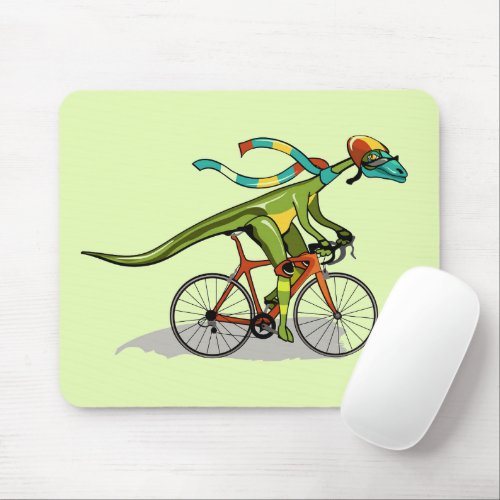 An Anabisetia Dinosaur Riding A Bicycle Mouse Pad