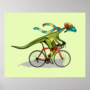 An Anabisetia Dinosaur Riding A Bicycle. Poster