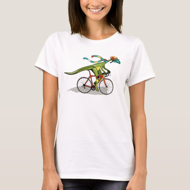 An Anabisetia Dinosaur Riding A Bicycle. T-Shirt (Front)