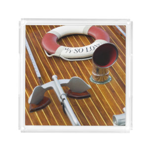 An Anchor And A Life-Buoy On A Wooden Boat Acrylic Tray