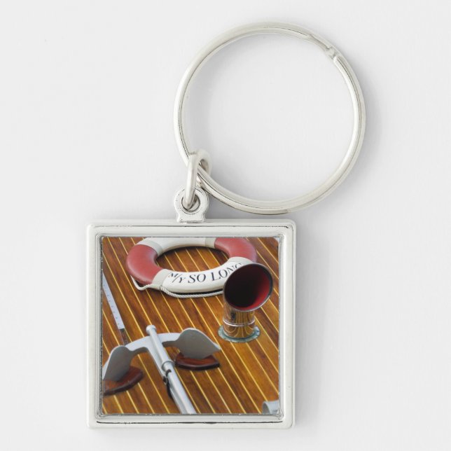 An Anchor And A Life-Buoy On A Wooden Boat Keychain (Front)