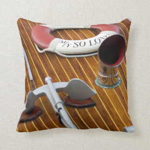 An Anchor And A Life-Buoy On A Wooden Boat Throw Pillow