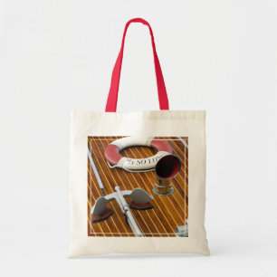 An Anchor And A Life-Buoy On A Wooden Boat Tote Bag