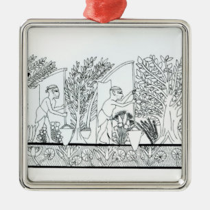 An ancient Egyptian garden (engraving) (b/w photo) Metal Ornament