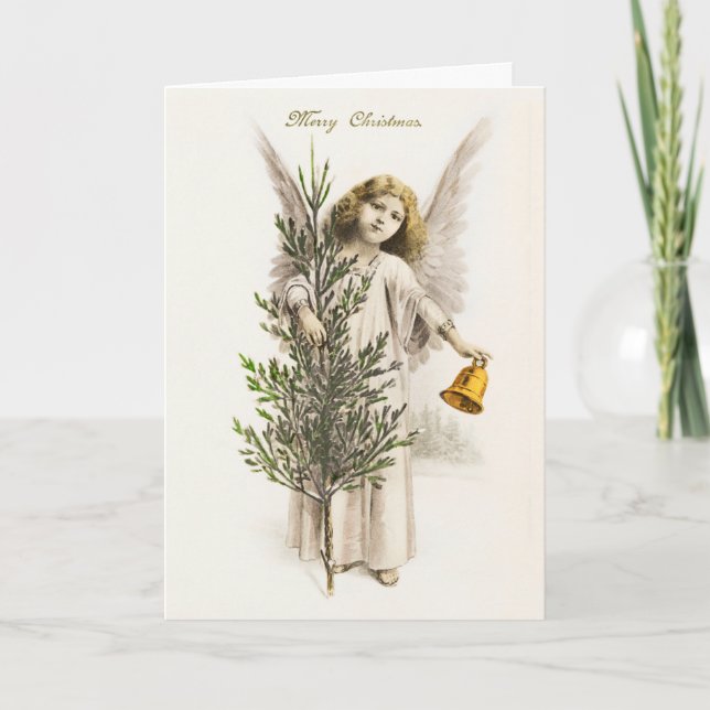 An angel holding a Christmas bell Vintage Holiday (Front)
