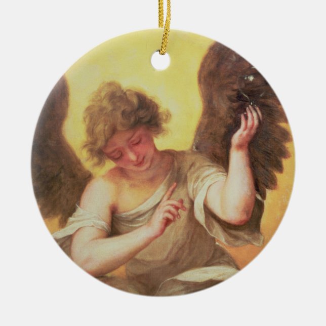 An Angel holding a Glass Flask Ceramic Ornament (Front)