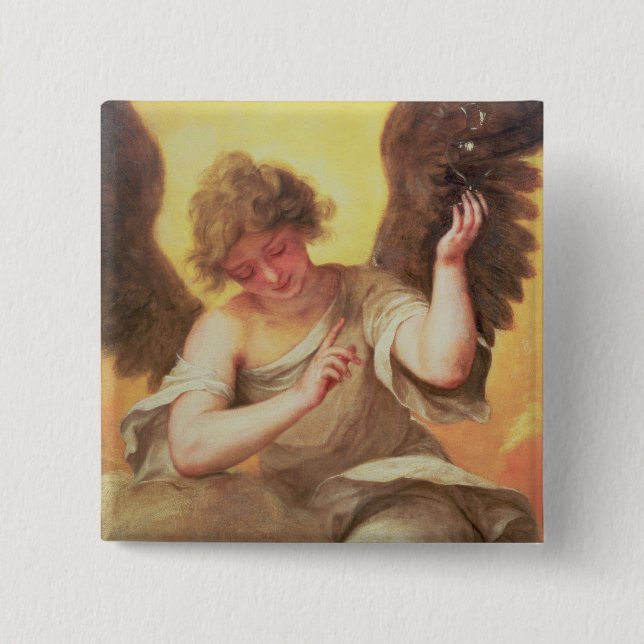 An Angel holding a Glass Flask Pinback Button (Front)