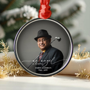 An Angel In Heaven Black and White Memorial Photo Metal Ornament