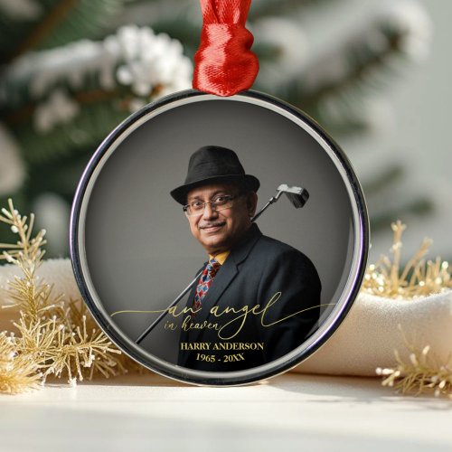 An Angel In Heaven | Gold Foil Memorial Photo Metal Ornament
