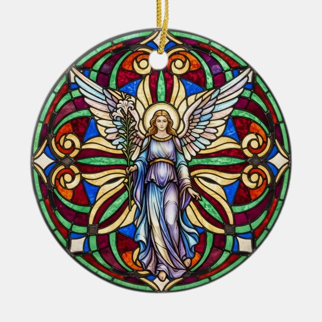 An Angel in Heaven Memorial Angel Lily  Ceramic Ornament (Front)