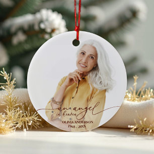 An Angel In Heaven Rose Foil Memorial Photo Ceramic Ornament