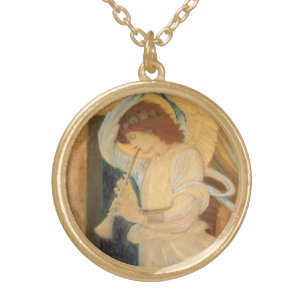An Angel Playing a Flageolet By Burne Jones Gold Plated Necklace