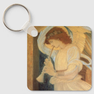 An Angel Playing a Flageolet By Burne Jones Keychain
