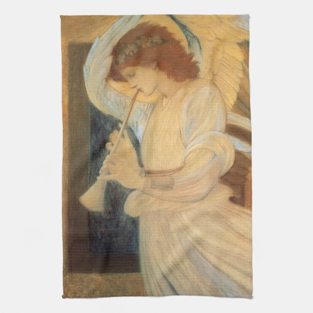 An Angel Playing a Flageolet By Burne Jones Kitchen Towel (Vertical)