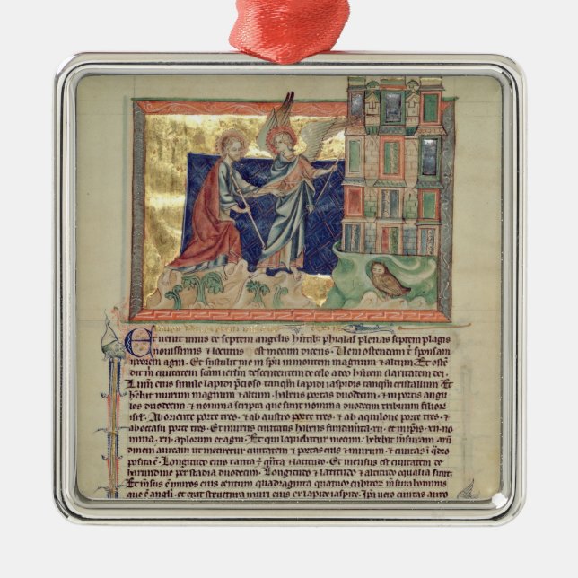 An angel showing the New Jerusalem Metal Ornament (Front)