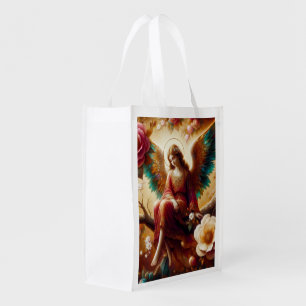 An Angel Sitting on a Tree Limb With Regal Wings Grocery Bag