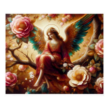 An Angel Sitting on a Tree Limb With Regal Wings