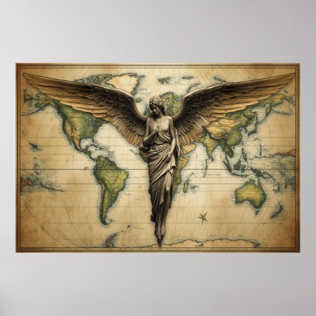 An Angel Watching Each Country on Earth on a Wall Poster (Front)