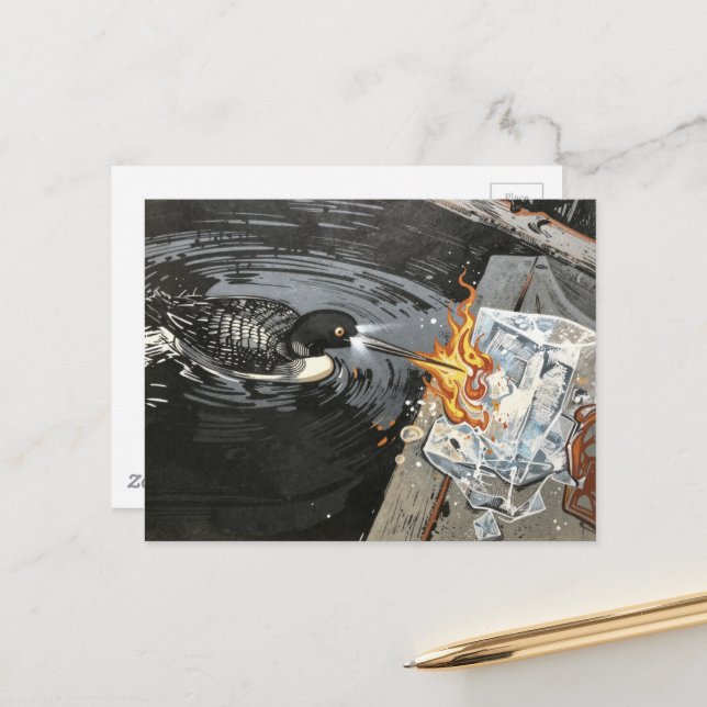 An Angry Loon Melting Ice with Fire  Postcard (Front/Back In Situ)