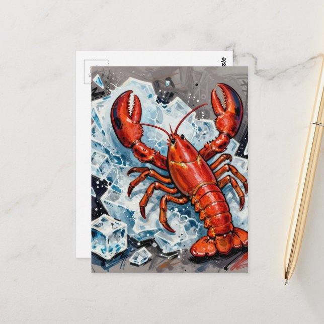 An Angry Maine Lobster Breaking Ice Postcard (Front/Back In Situ)