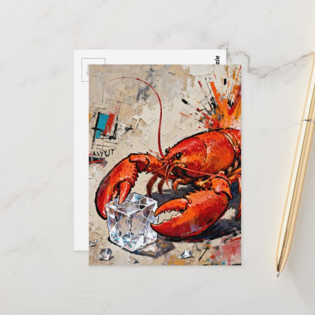 An Angry Maine Lobster Breaking Ice Postcard (Front/Back In Situ)