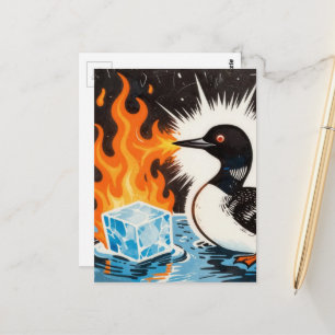 An Angry Minnesota Loon Melting Ice with Fire Postcard