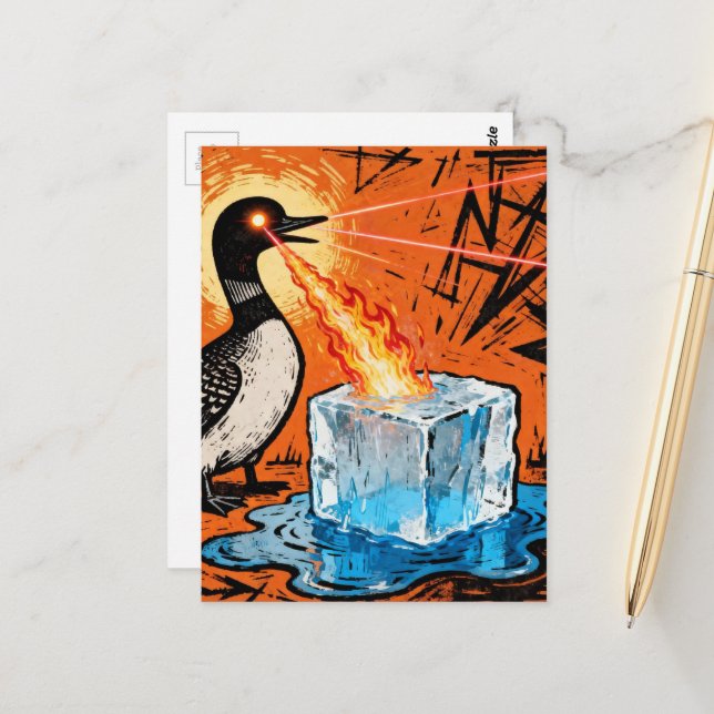 An Angry Minnesota Loon Melting Ice with lazer eye Postcard (Front/Back In Situ)
