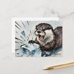 An Angry otter breaking an ice block  Postcard