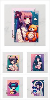 An Anime Girl with a Teddy Bear, Postcards
