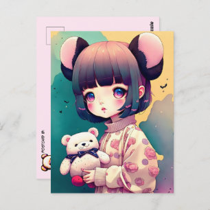 An Anime Girl with a Teddy Bear, Postcrossing Postcard