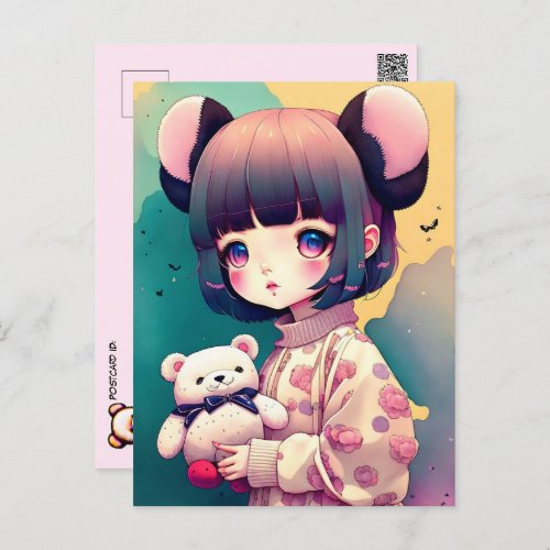 An Anime Girl with a Teddy Bear Postcrossing Postcard