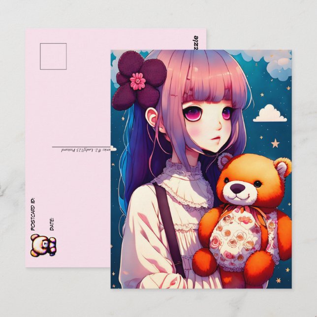 An Anime Girl with a Teddy Bear, Postcrossing Postcard (Front/Back)