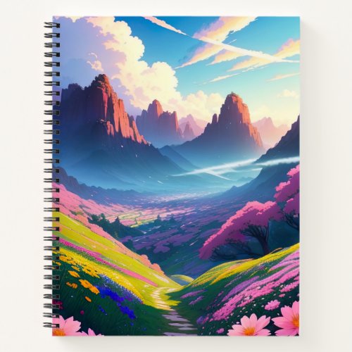 An Anime Landscape of Vibrant Blooms Notebook