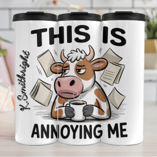 An Annoyed Cow with Papers Flying Thermal Tumbler
