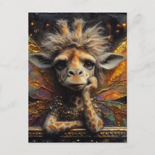 An annoyed giraffe fairy postcard