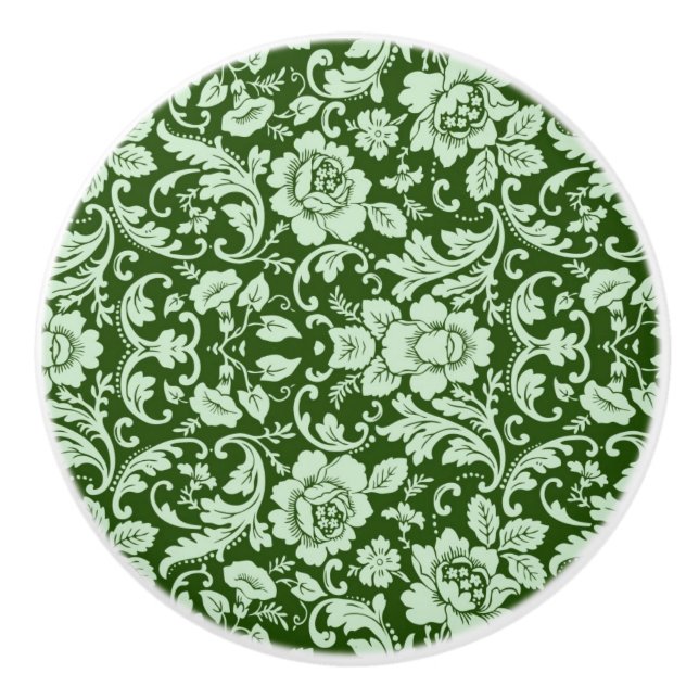 An antique floral damask ceramic knob (Front)